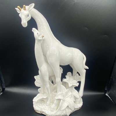Fitz and Floyd Mother and Baby Giraffe Statue Figurine Large White Lillies RARE