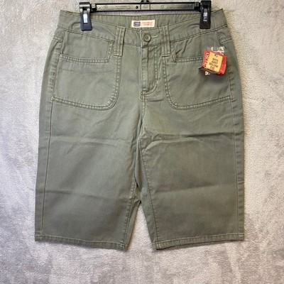 Faded Glory Shorts Womens 4 Originals Green Cotton Twill Bermuda New
