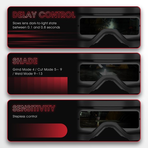 True Color Auto Darkening Welding Goggles/ Glasses with Shade Range 4/5-9/9-13