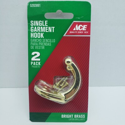 ACE Single Garment Hook Bright Brass 2 Pack   #5292891