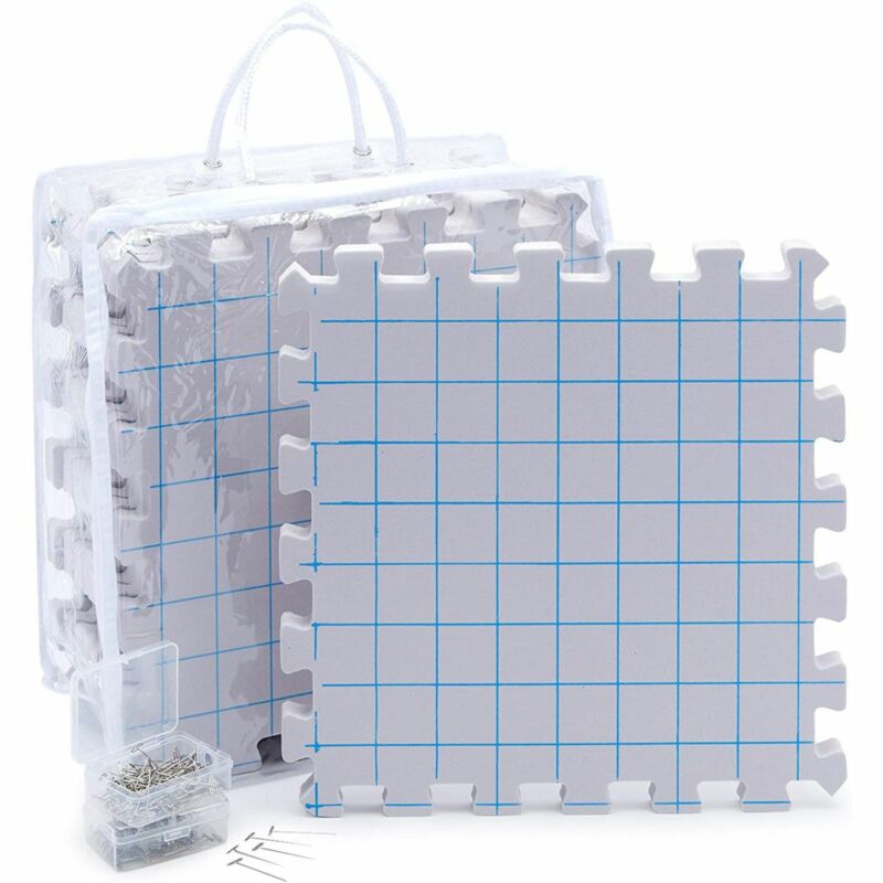 9x Thick Blocking Board Mats+200 T-Pins+Storage Bag For Knitting Crochet, 12.5"