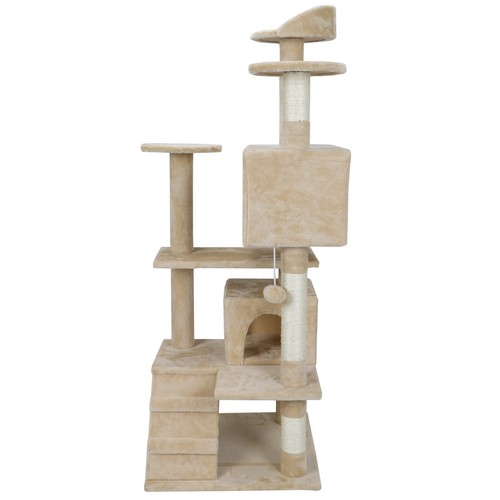 53" Cat Tree Furniture Kitten House Play Tower Scratcher Beige Condo Post Bed