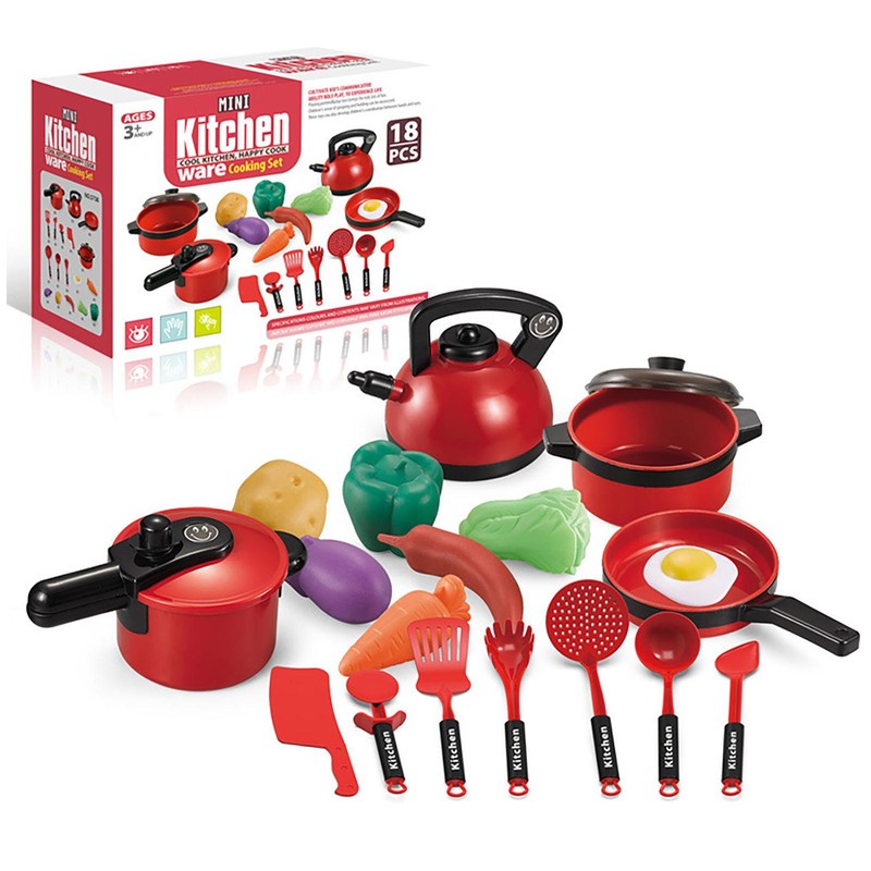 18 PCS Pretend Play Kitchen Accessories Kids Kitchen Toys wi