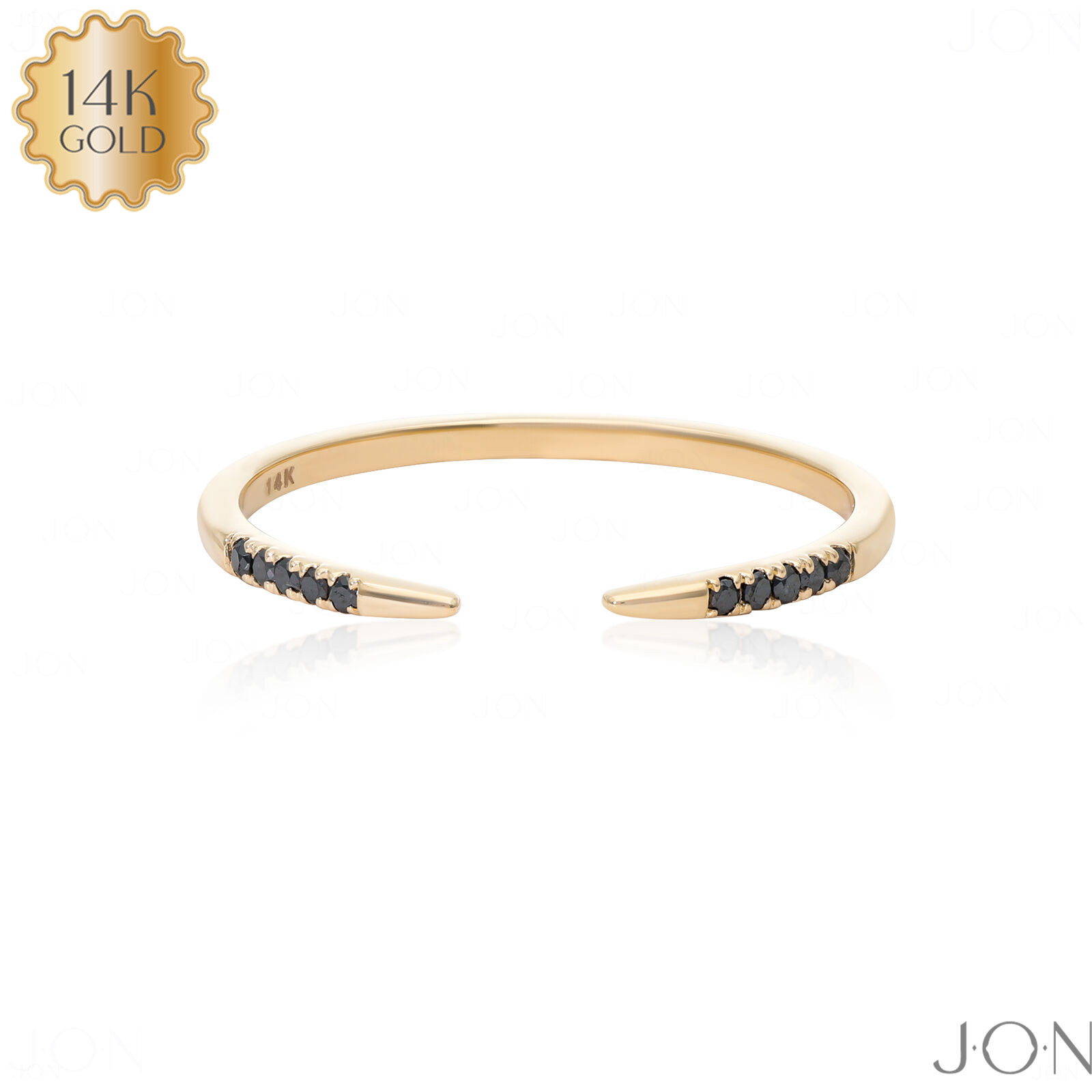 14K Gold Genuine 0.07 Ct. Black Diamond Open Cuff Claw Fine Jewelry Ring