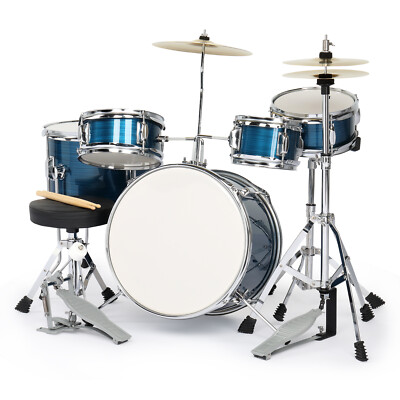 5 Piece Full Size Complete Junior Starter Drum Set Cymbals Kit /w Stool,Sticks