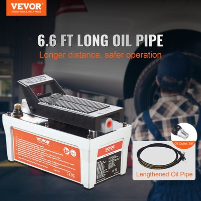 VEVOR Air Hydraulic Pump Foot Operated Pump 10,000PSI 98in³ 6.6FT Auto Body Shop