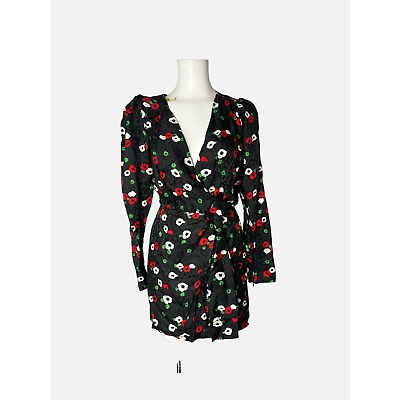 The Kooples Women s Floral Mini Summer Wrap Dress Black Size 1 NWT eBay