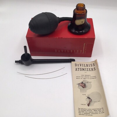 New Antique DeVilbiss Nose Throat Atomizer 251 Medical Equipment Amber Glass(27)