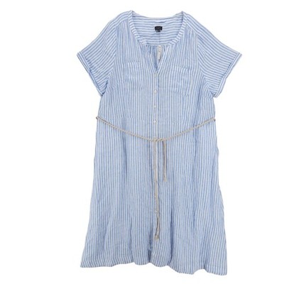 NWT TALBOTS 100% Linen Shirtdress Midi Dress Blue White Striped Rope Belt 20W