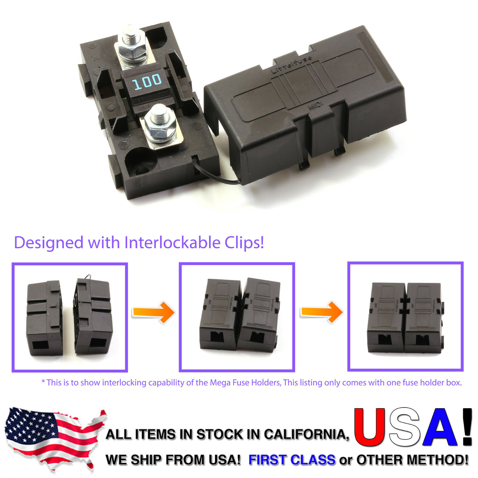 Premium MIDI Fuse Holder with 100A midifuse 100 amp 32V DC Time Delay Clip