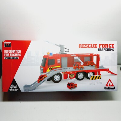Rescue Force Kids Toy Fire Truck Set Light And Sound Sprays Water With Mini Die