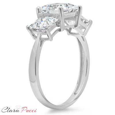 Pre-owned Pucci 3ct Princess Cut 3 Stone Moissanite Classic Bridal Statement Ring 14k White Gold In White/colorless