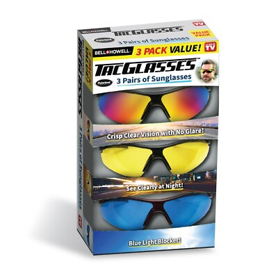 Bell + Howell Polarized Tac Glasses, Day and Night For Clear Vision - Set of 3