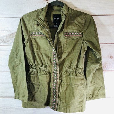 Me Jane Girl's Utility Jacket Embroidered Trim Green Cinch Waist Size 12
