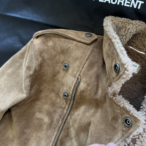 Pre-owned Saint Laurent Suede Shearling Jacket In Small And Medium In Brown