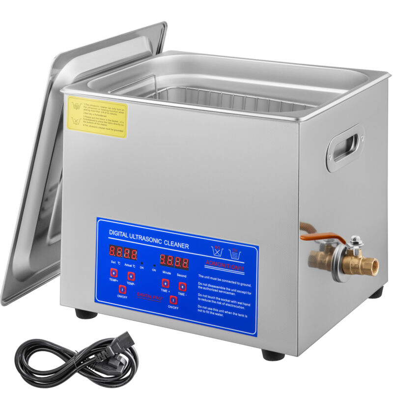 VEVOR Ultrasonic Cleaner 10L Stainless Steel Cleaning Equipment Heated w/Timer