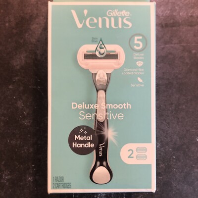 Gillette -Venus Deluxe Smooth Sensitive Metal Handle 5 Blades w/ 2 Cartridges
