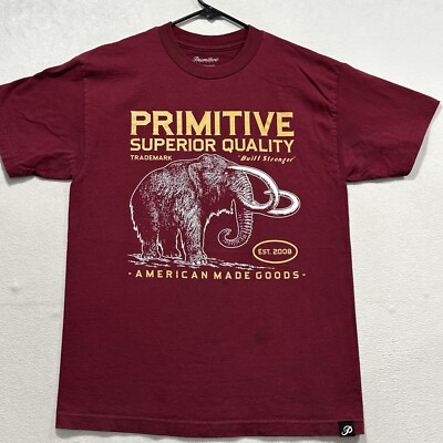 Primitive Mammoth T-Shirt Medium Mens Maroon Red Skateboard HUF Short Sleeve