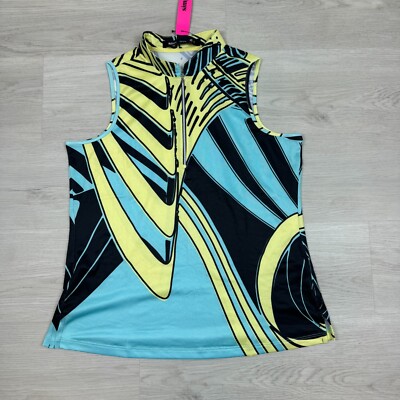 Jamie Sadock Sleeveless Golf Top Womens Large Blue Green Abstract 1/4 Zip 31201