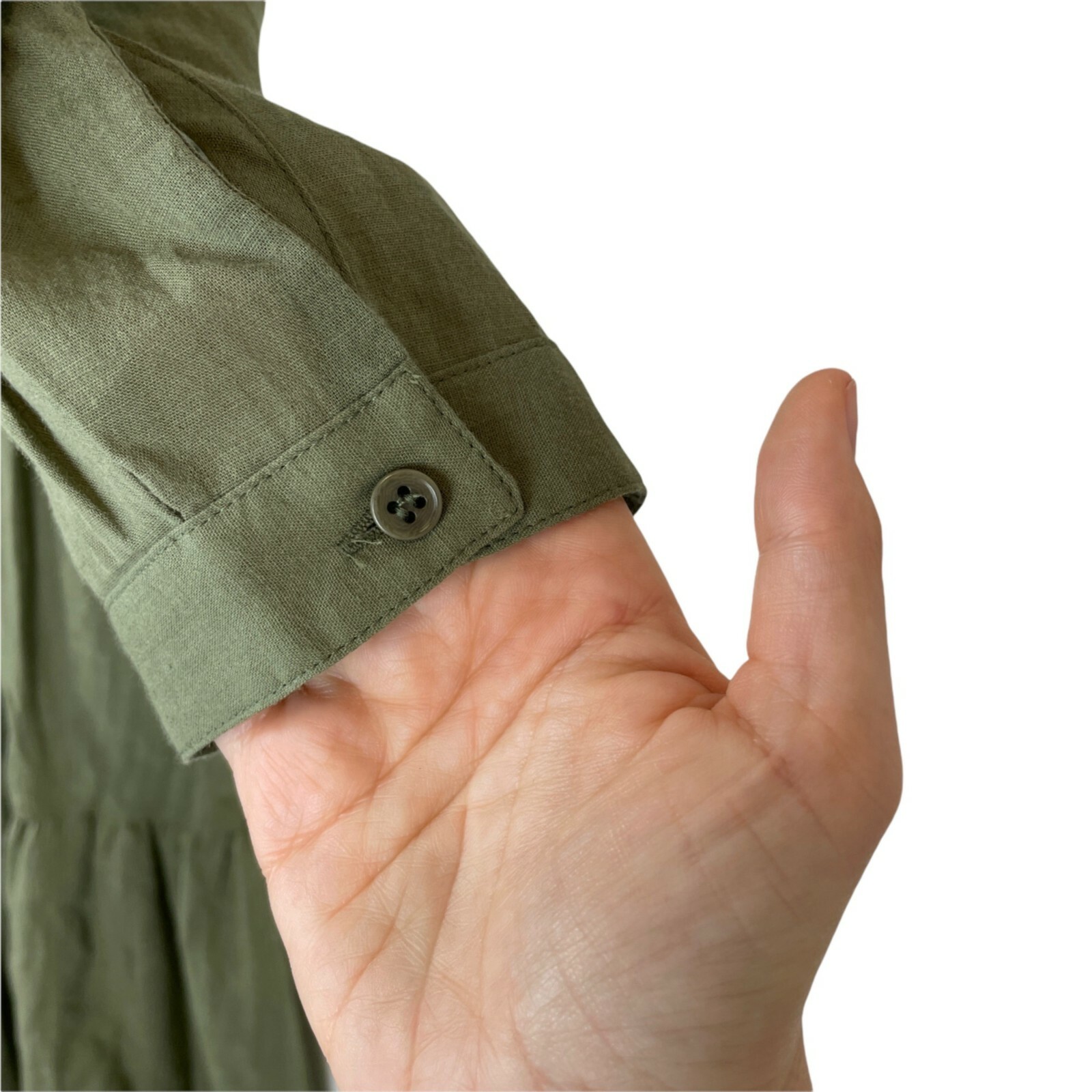 Pre-owned Jenni Kayne James Tiered A-line Dress 3/4 Sleeve Moss Green Xs