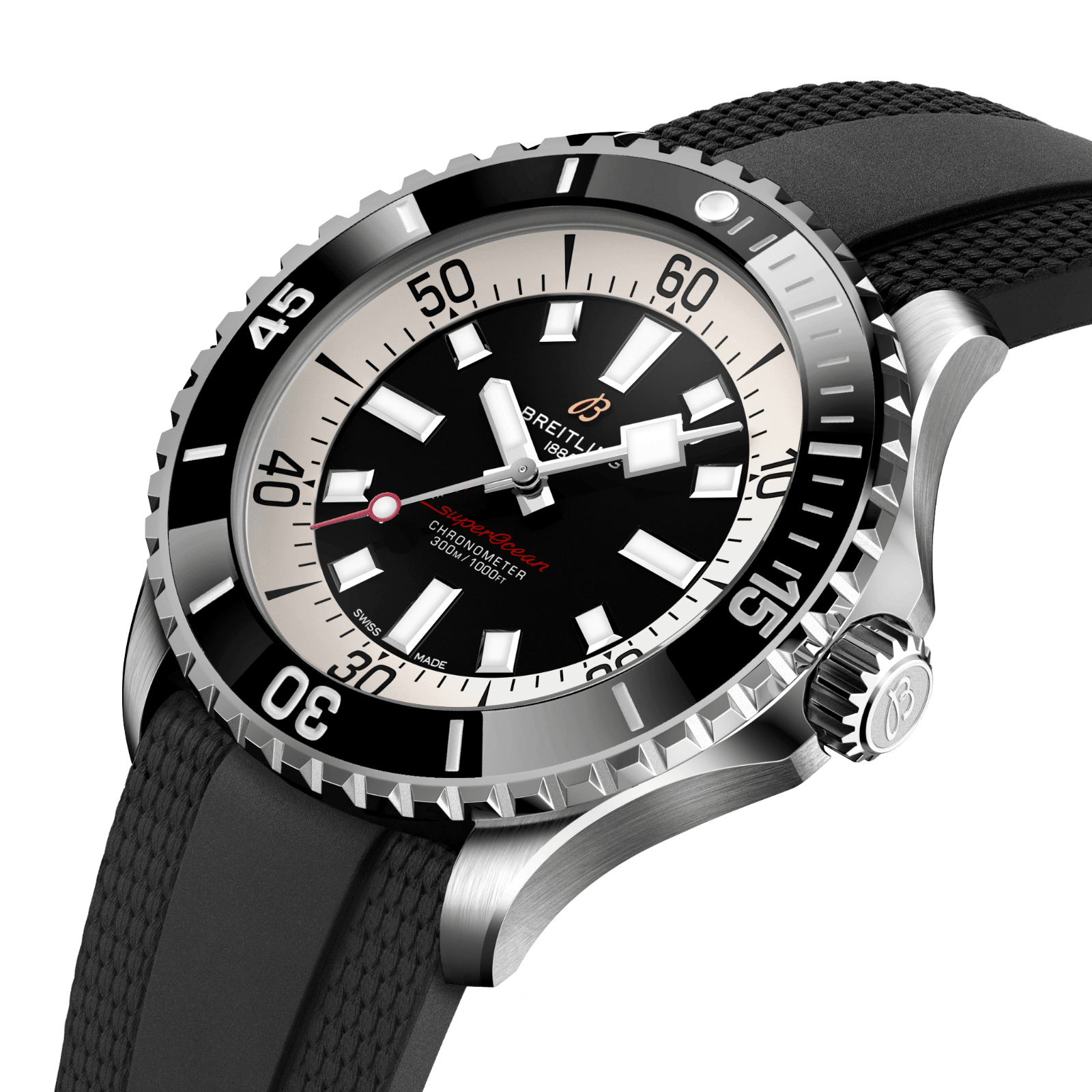 Pre-owned Breitling Superocean Automatic 46 Black Dial Black Rubber Strap A17378211b1s1