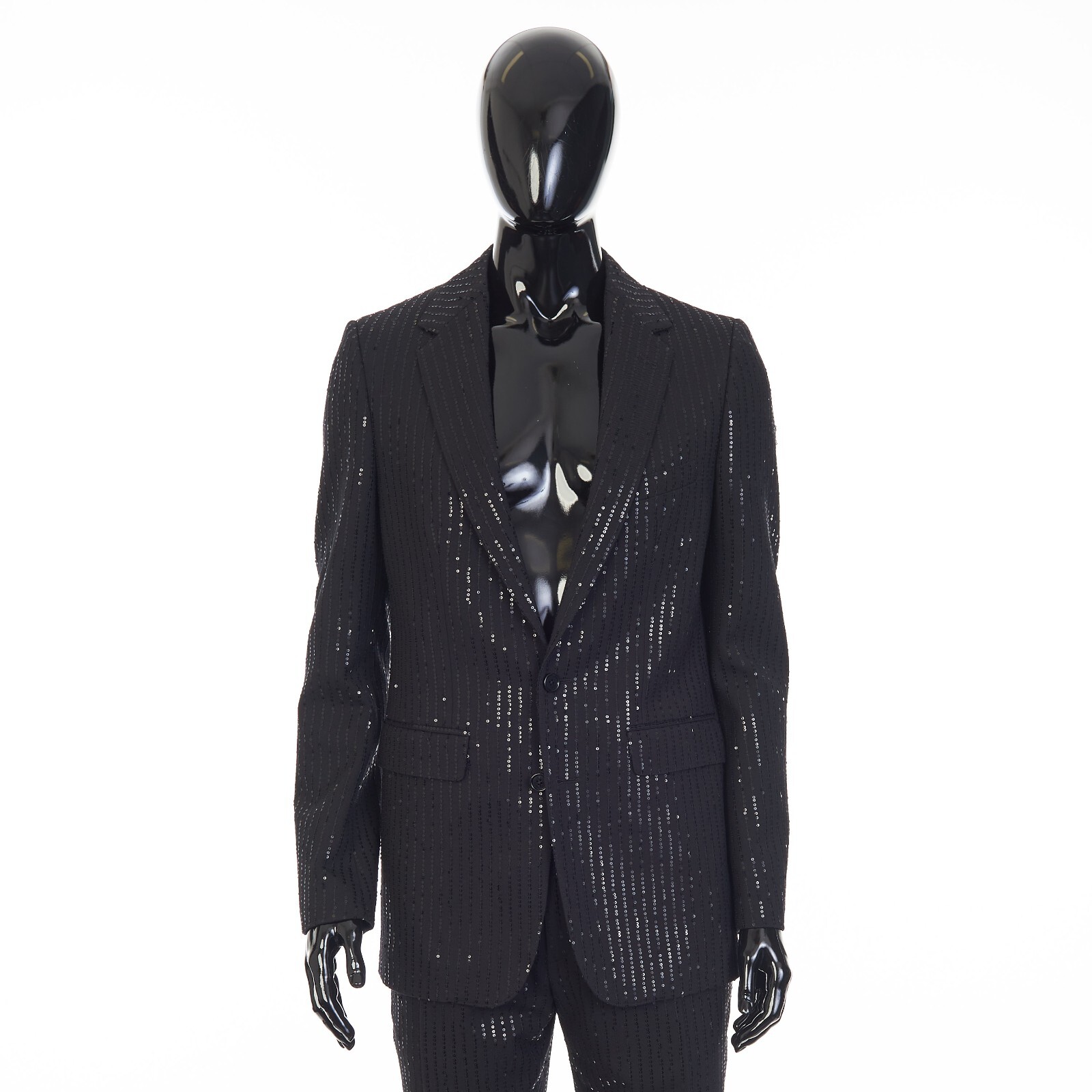 Pre-owned Celine 4350$ Black Blazer Jacket - Striped Sequin Embroidery, Wool Gabardine