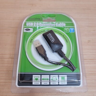 Plugable USB Extension Cable - USB 2.0 16ft (5m), New, in original packaging