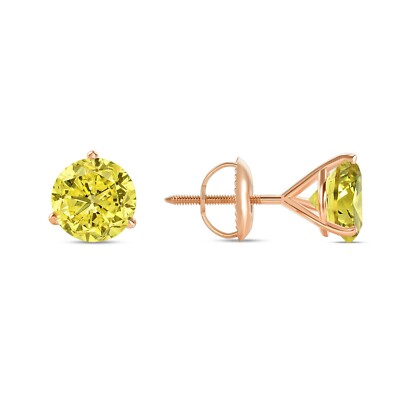 Pre-owned Shine Brite With A Diamond 4.50 Ct Round Cut Canary Earrings Studs Solid 14k Rose Gold Screw Back Martini In Pink