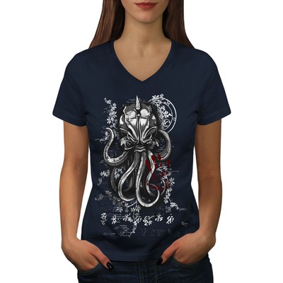Wellcoda Evil Octopus Mask Sea Womens V-Neck T-shirt