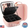 MOMIRA Travel Makeup Bag Cosmetic Bag with Lighted Mirror, Adjustable Brightness in 3 Color Scenarios, Waterproof, 10x Magnifying Mirror, Rotatable Independent Light Mirror- Pink(Solid)