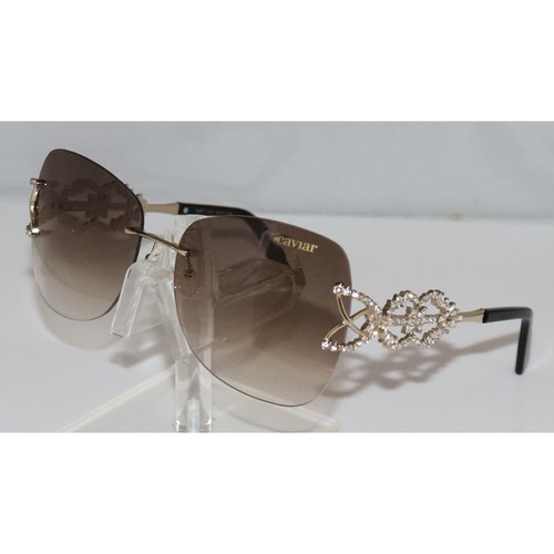 Pre-owned Caviar Butterfly M6877 C21 Gold Sunglasses W/ Swarovski Crystals In Gray Gradient