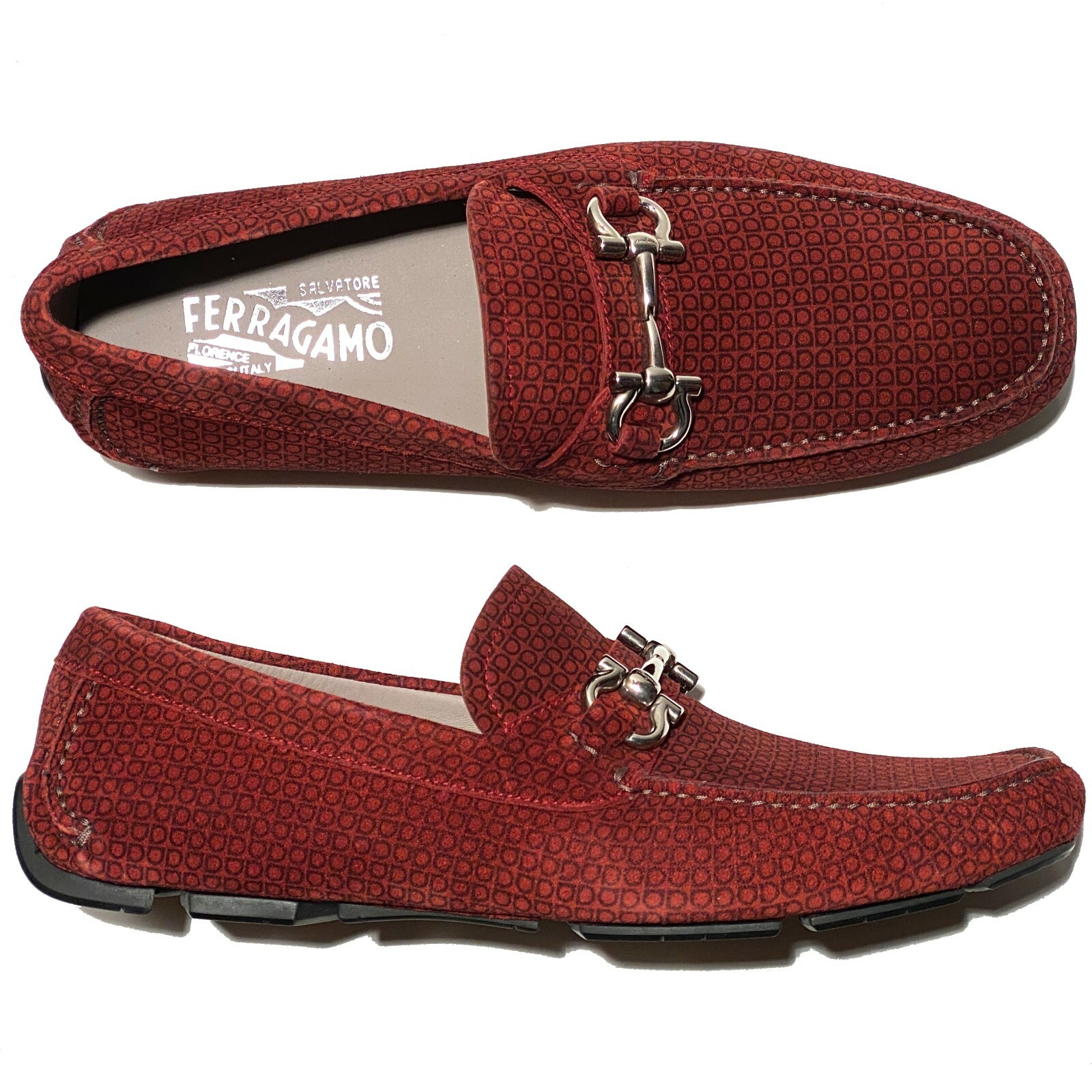 Ferragamo Gancini Bit Red Suede Leather 
