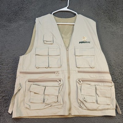 PeruRail Utility Vest Mens Large Multi Pocket Hiking Travel Cusco Machu Picchu O
