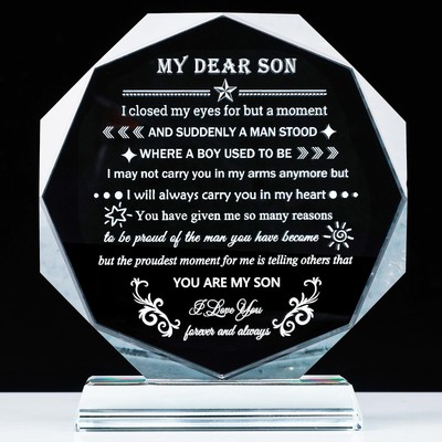 YWHL Meaningful Son Gifts from Mom Dad Birthday Gifts for Son Crystal Keepsak...