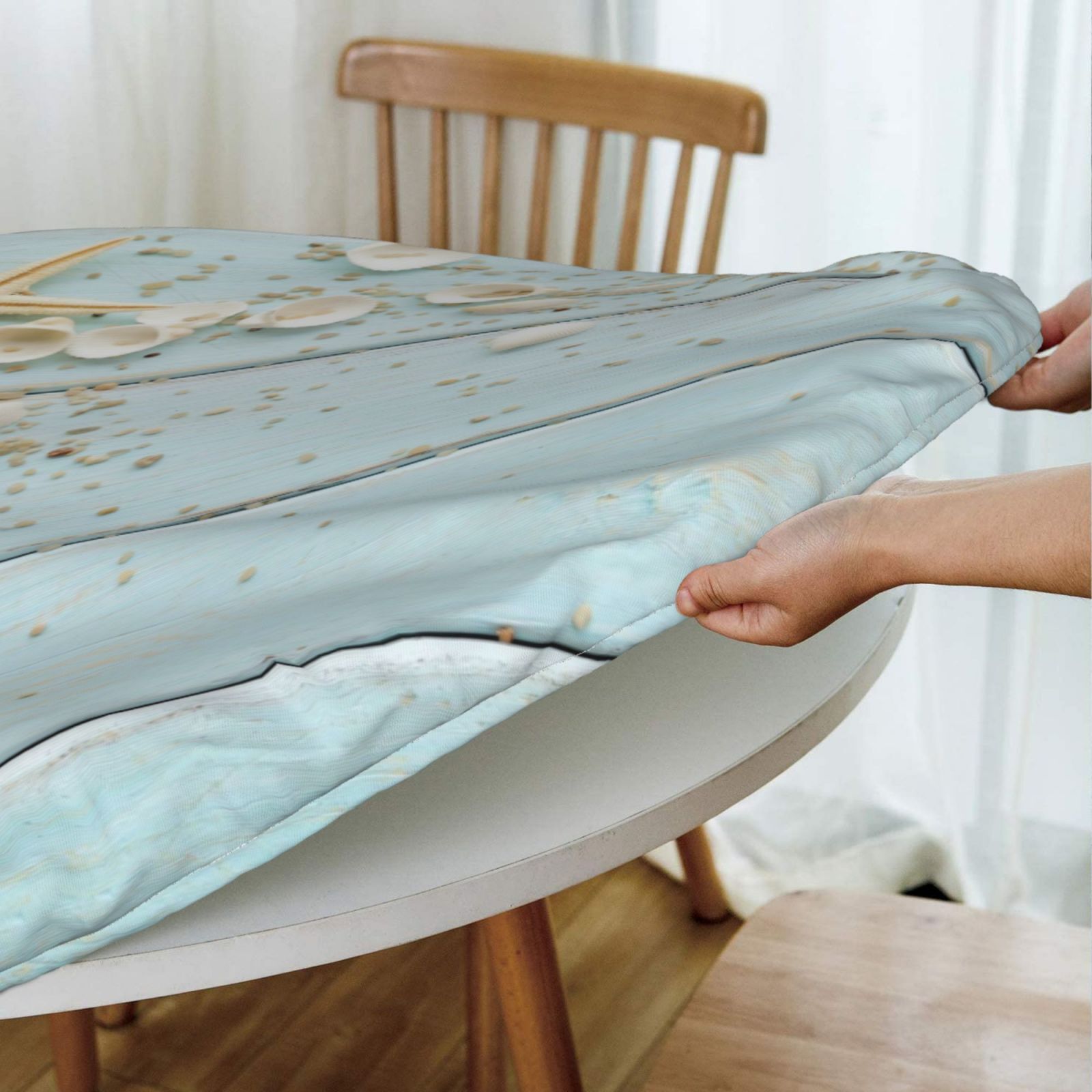 Round Tablecloth Elastic Edged Polyester Table Cover Waterproof Home Decorative