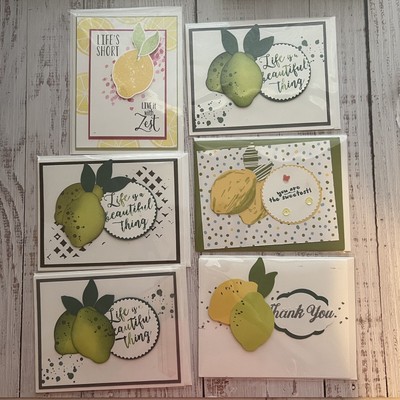 6 Handmade greeting cards citrus lemon lime life yellow green summer