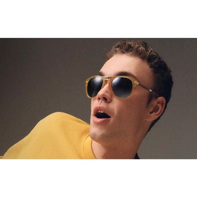 Pre-owned Persol Steve Mcqueen 714sm 204/s3 Opal Yellow Blue Polarized Sunglasses Folding