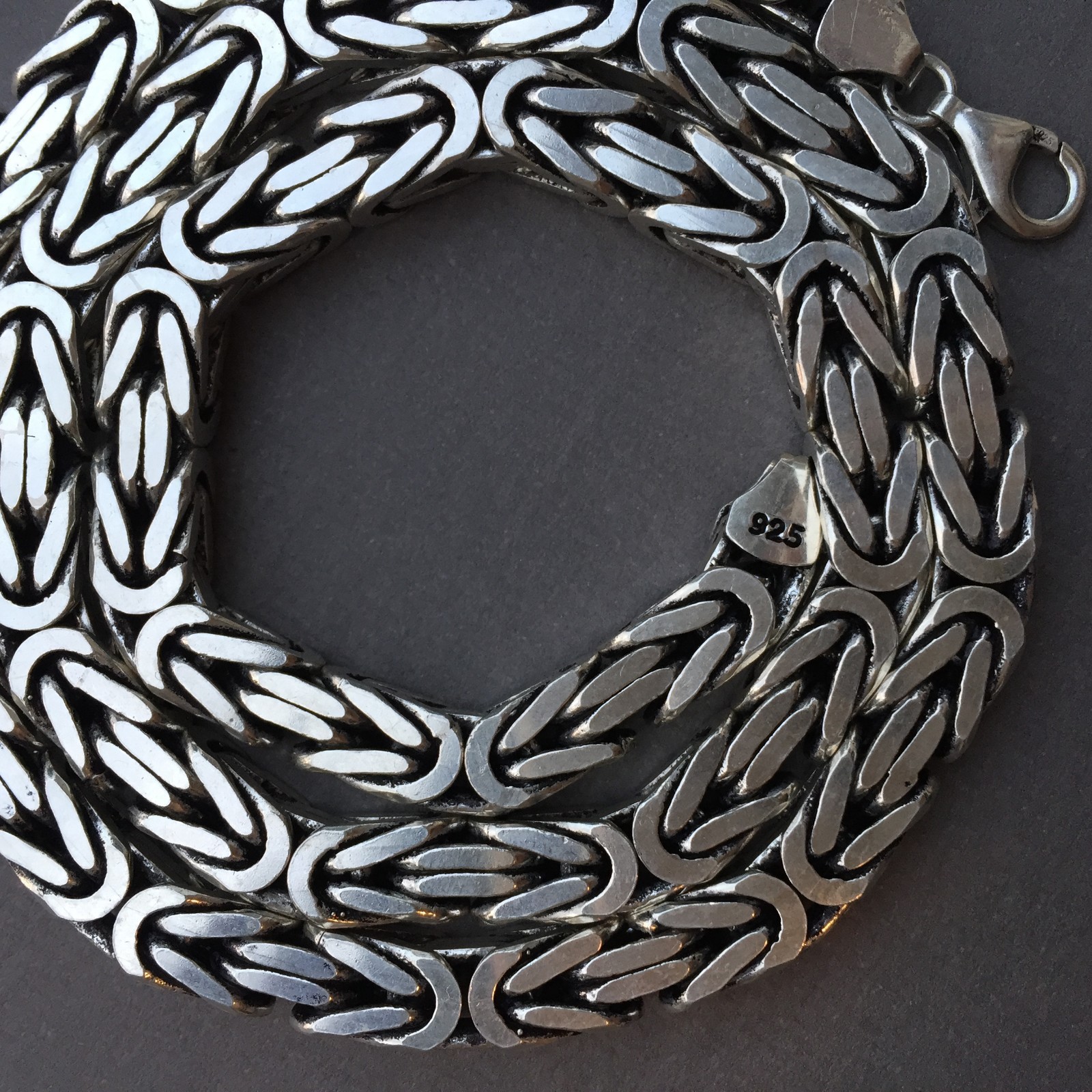 Pre-owned Handmade Mens Bali Byzantine Box Chain Necklace Oxide 377gr 28inch  In Silver