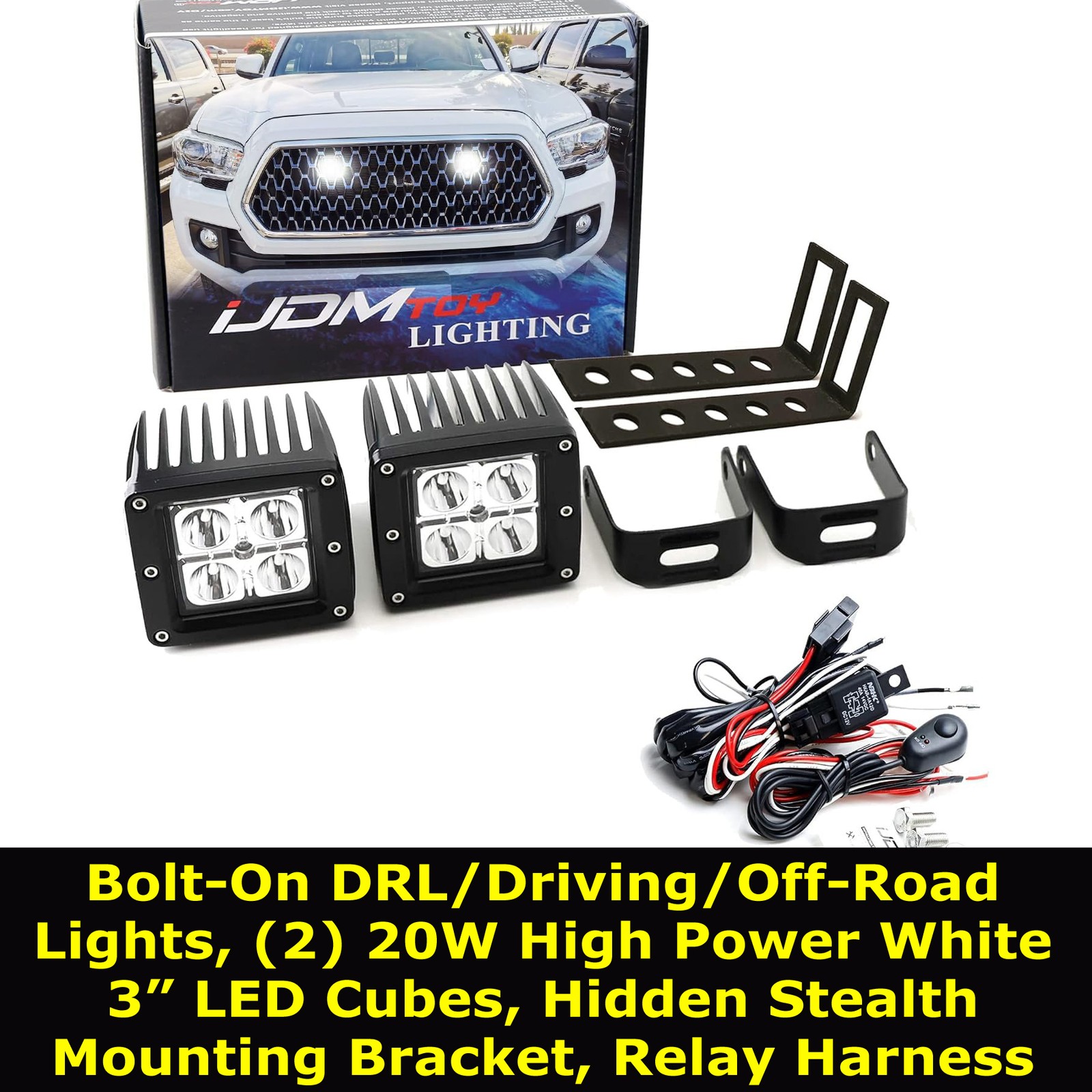 LED Behind Grille Pod Light Kit For Toyota 2016-2023 Tacoma by iJDMTOY