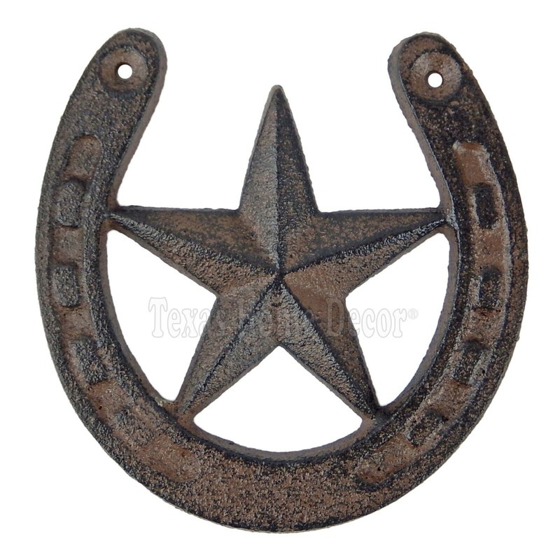 Rustic Lucky Horseshoe Star Cast Iron Decorative Brown Western Decor