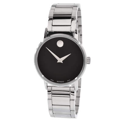 Pre-owned Movado Unisex Watch Quartz Black Museum Dial Silver Tone Bracelet 0607234