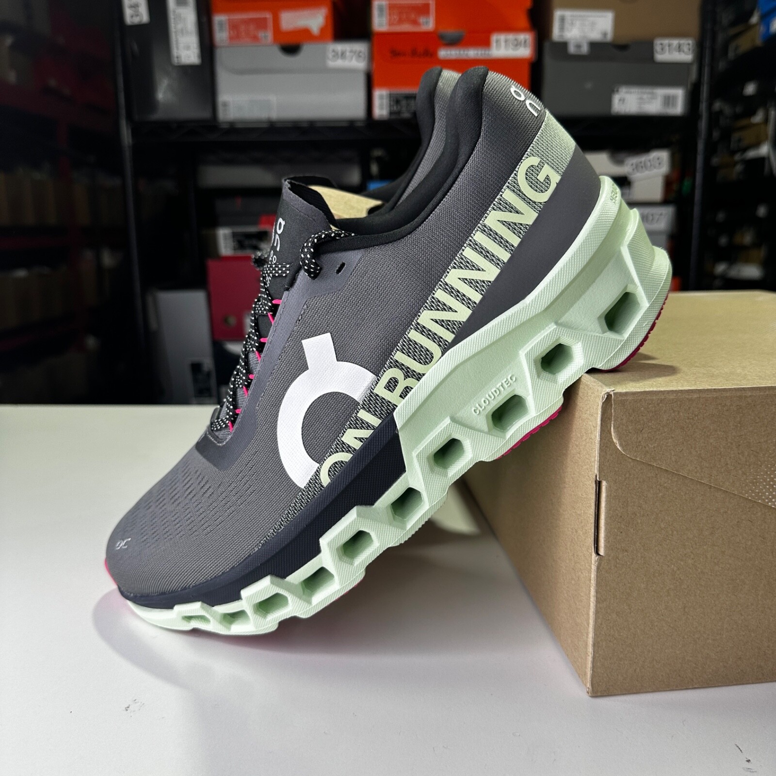 Men's On Cloudmonster 2 - Asphalt/Lima Running Shoes Size