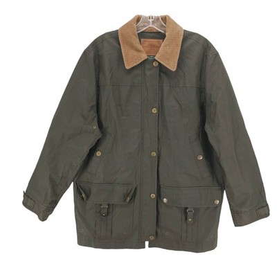 RALPH LAUREN Green Waxed Cotton Jacket Corduroy Collar Utility Barn Women's 1X