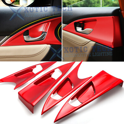 Red Inner Door Handle Bowl Panel Cover Molding Trims For Honda Civic Sedan 16-21