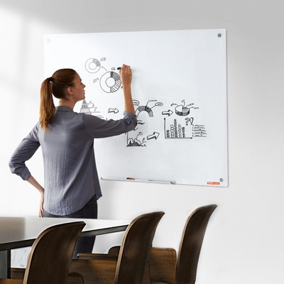 VEVOR Magnetic Glass Whiteboard Dry-Erase Board 48"x32" Wall Mounted with Tray