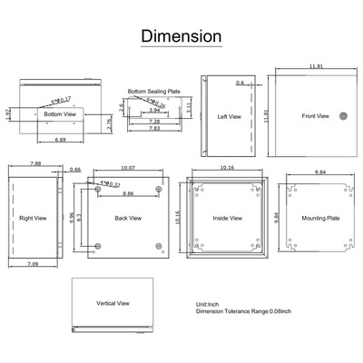 VEVOR 12x12x8'' Carbon Steel Electrical Enclosure IP65 Wall Mount Junction Box