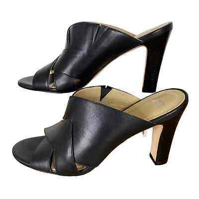 Johnston & Murphy Smooth Leather Slide Sandal Heels Black Womens Sz 8M