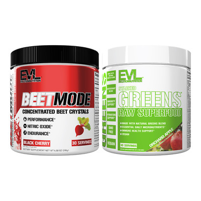 EVL BeetMode + Stacked Greens 30srv: Vegan Superfood + Nitric Oxide Boost Duo