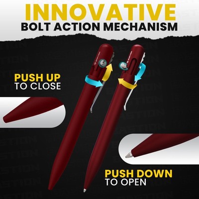 BASTION BOLT ACTION ALUMINUM RED PEN Metal Color Lightweight Tactical Pens NEW