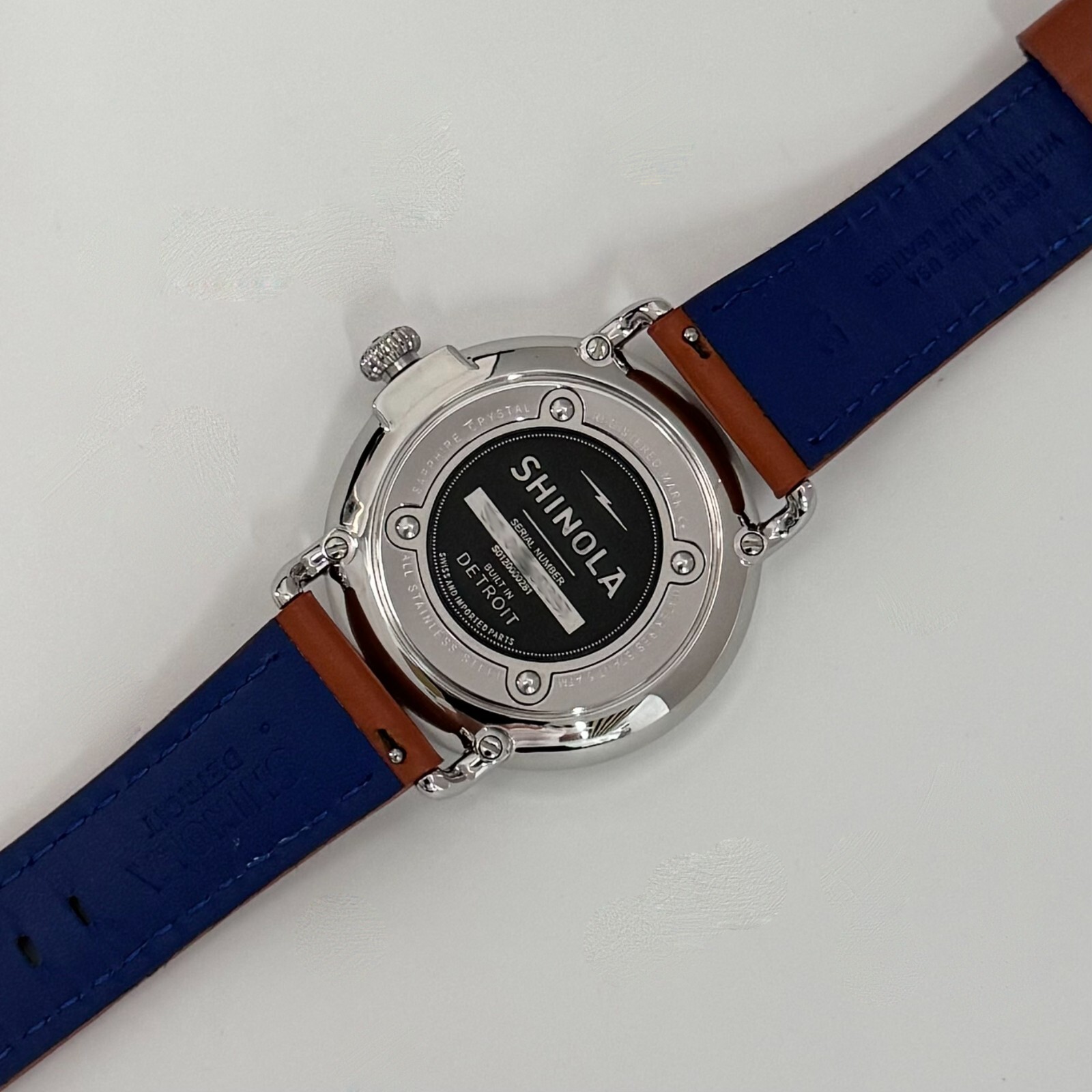 Pre-owned Shinola The Runwell- Collegiate Blue Dial Brown-leather Strap Men's Watch 41mm